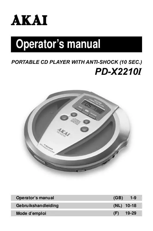 Mode d'emploi AKAI PDX2210I-TOP