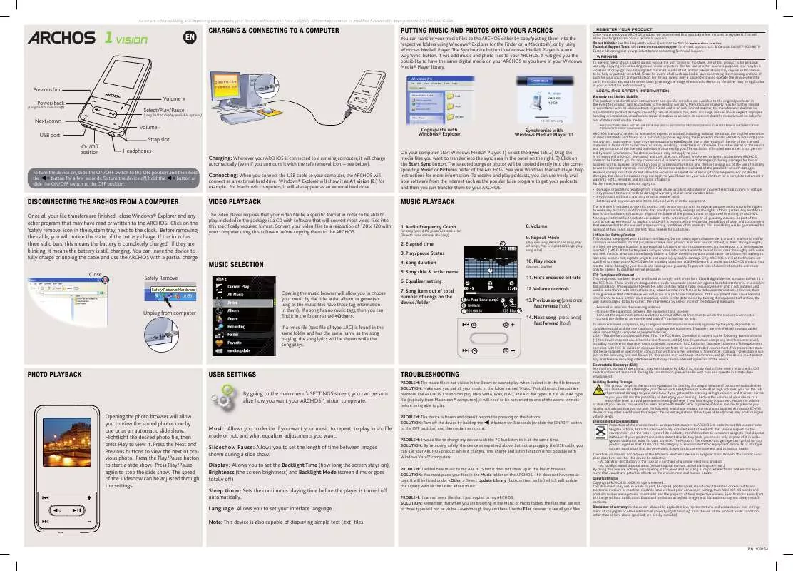 Mode d'emploi ARCHOS 1 VISION