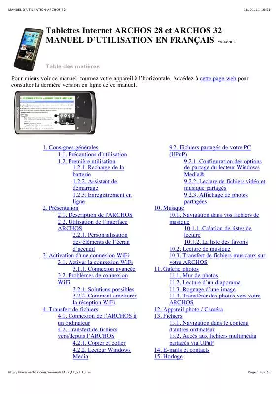 Mode d'emploi ARCHOS 32