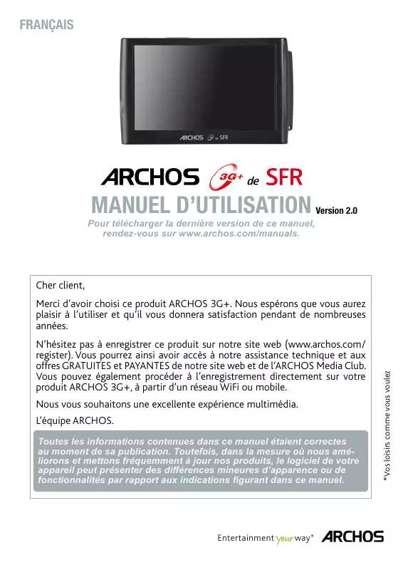 Mode d'emploi ARCHOS 3G DE SFR