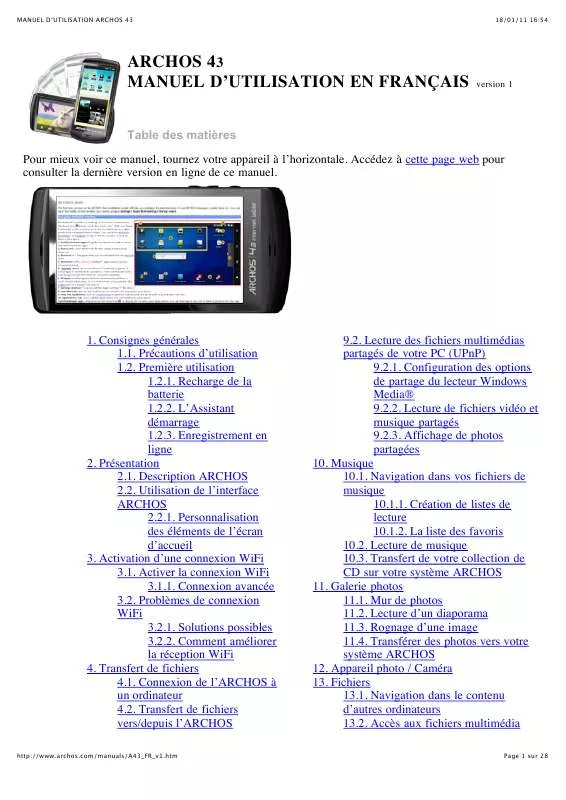 Mode d'emploi ARCHOS 43