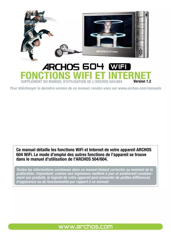 Mode d'emploi ARCHOS 604 WIFI