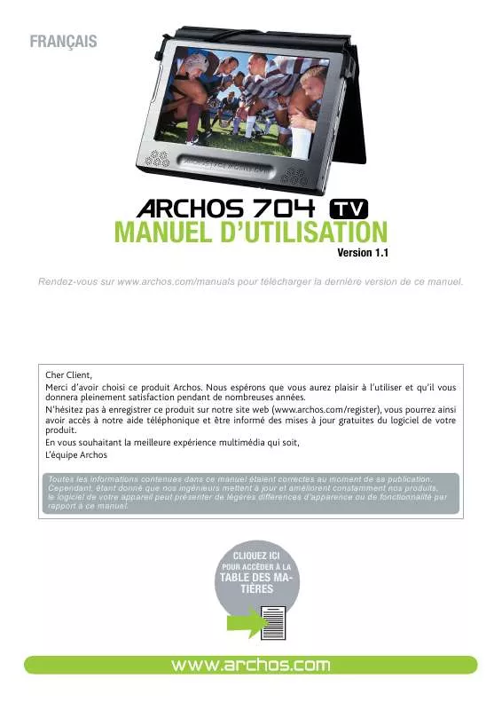 Mode d'emploi ARCHOS 704 TV