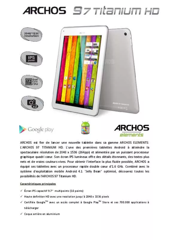 Mode d'emploi ARCHOS 97 XENON 4 GO