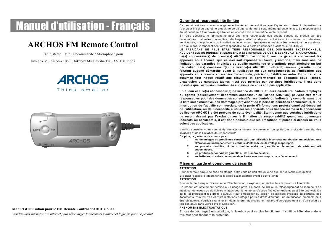 Mode d'emploi ARCHOS AV100