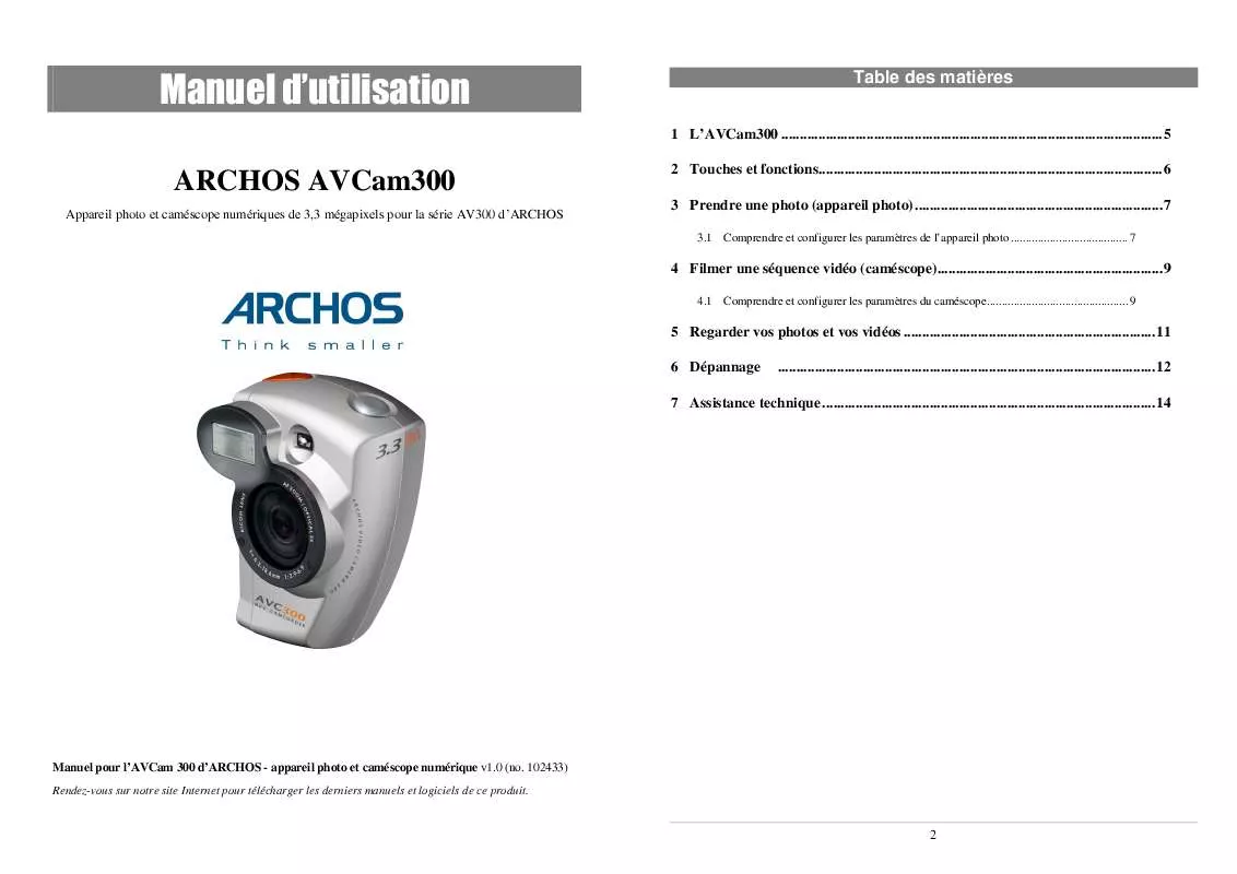 Mode d'emploi ARCHOS AVCAM300