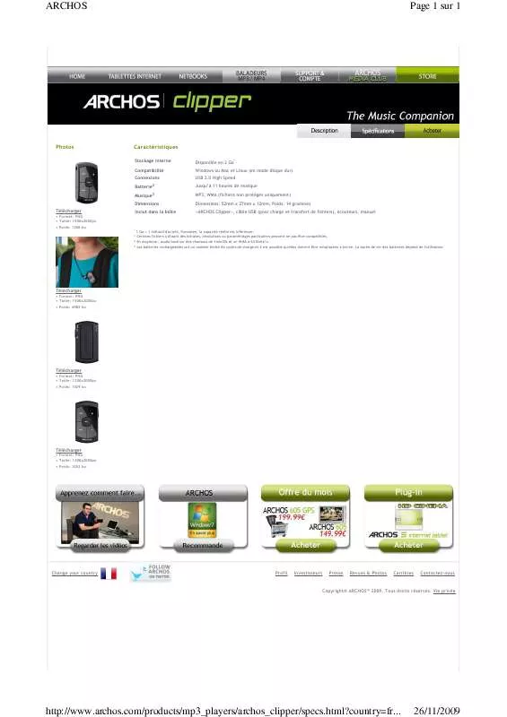 Mode d'emploi ARCHOS CLIPPER