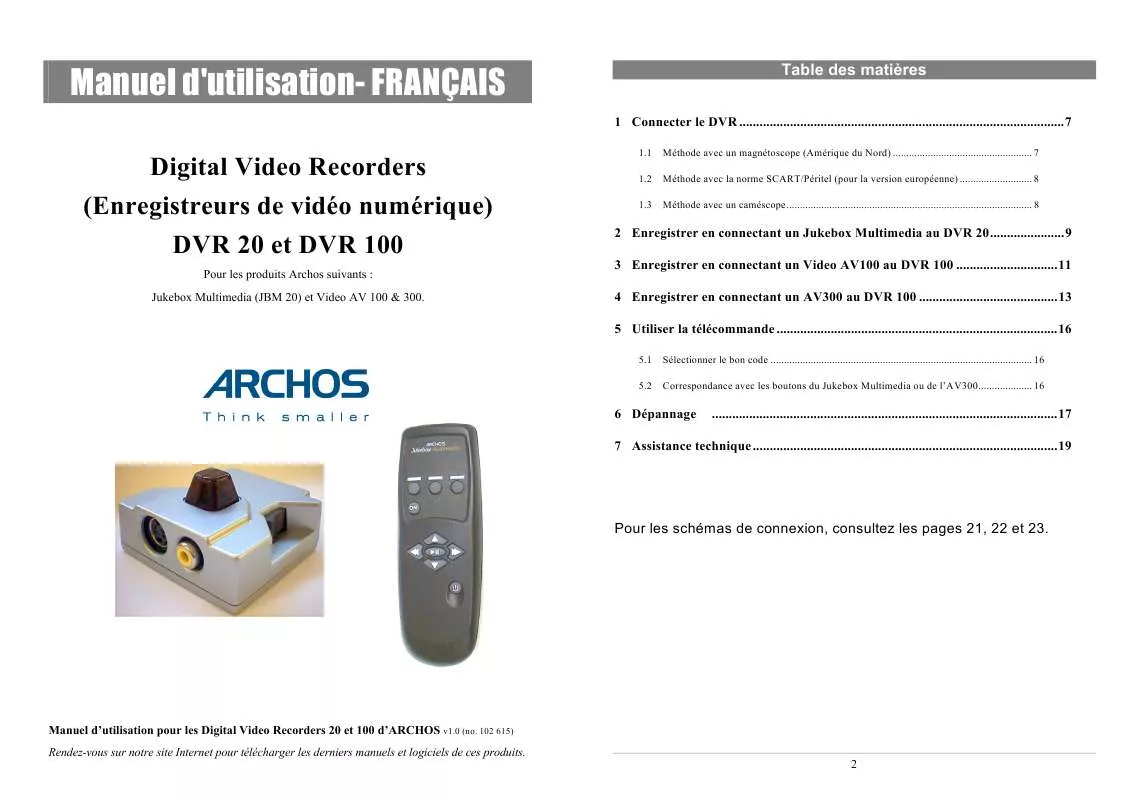 Mode d'emploi ARCHOS DVR 100