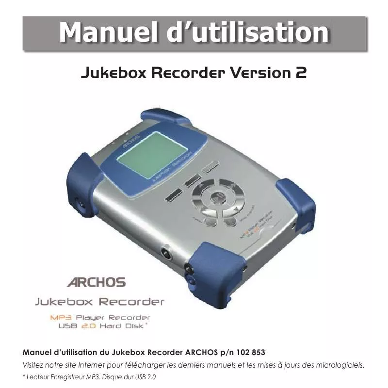 Mode d'emploi ARCHOS JUKEBOX RECORDER VERSION 2