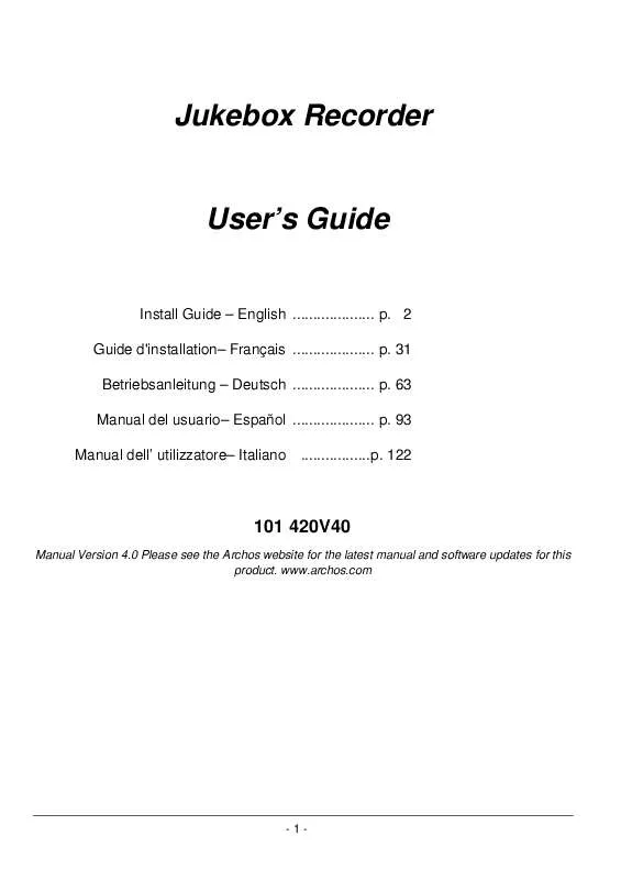 Mode d'emploi ARCHOS JUKEBOX RECORDER
