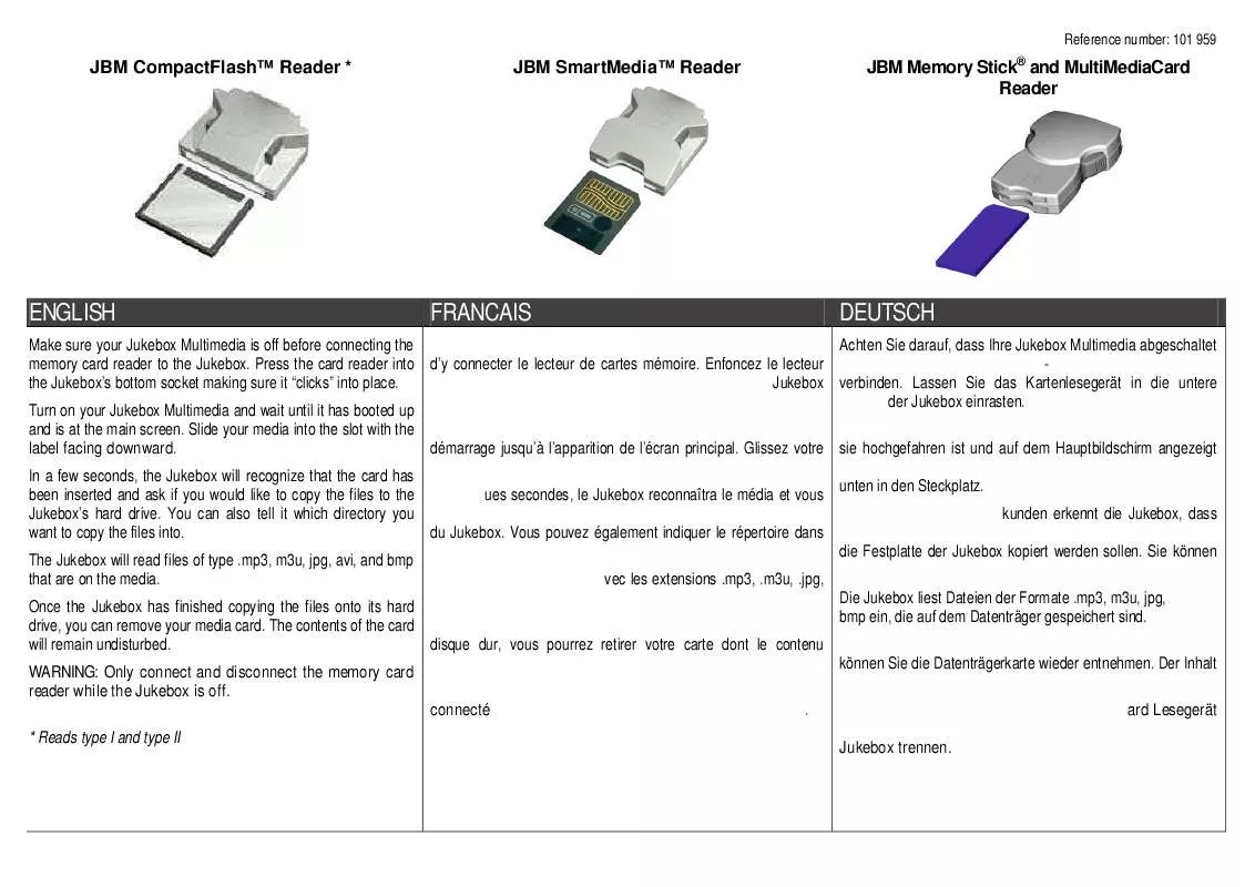 Mode d'emploi ARCHOS MEMORY CARD READERS