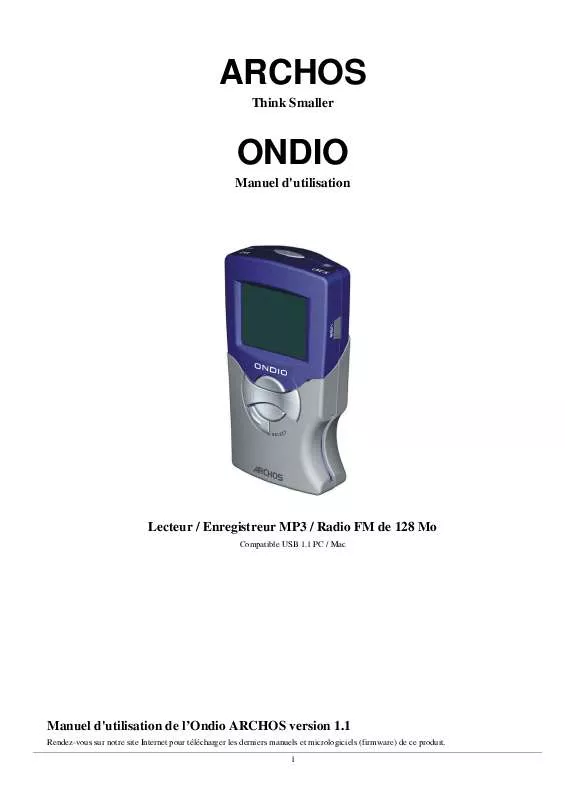 Mode d'emploi ARCHOS ONDIO FM RECORDER