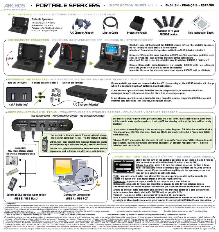 Mode d'emploi ARCHOS PORTABLE SPEAKERS