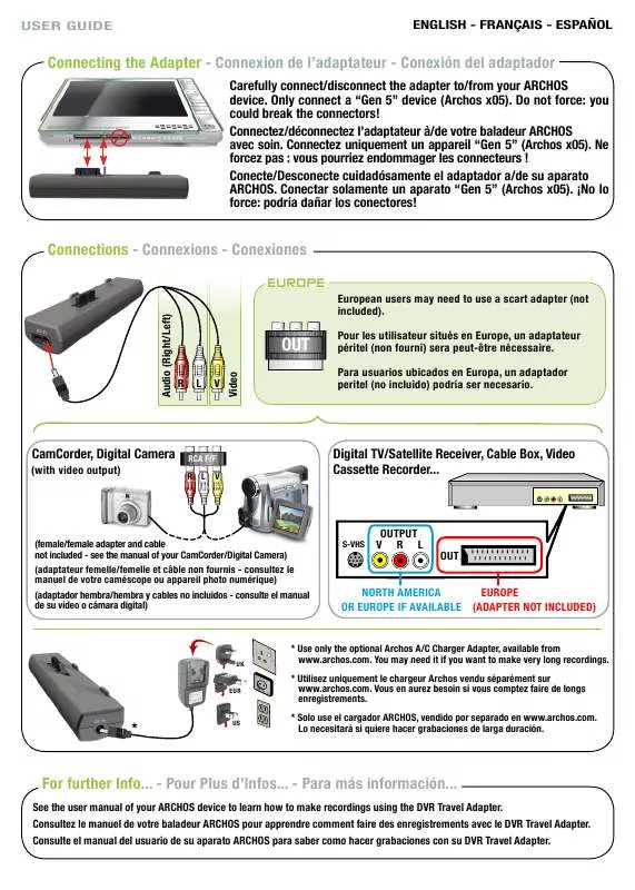 Mode d'emploi ARCHOS TRAVEL ADAPTER GEN5