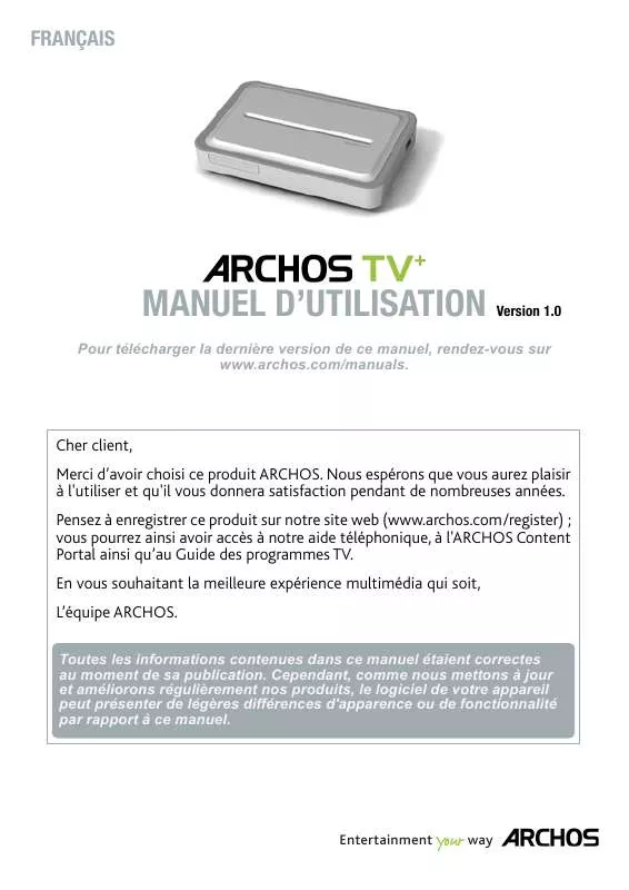 Mode d'emploi ARCHOS TV PLUS