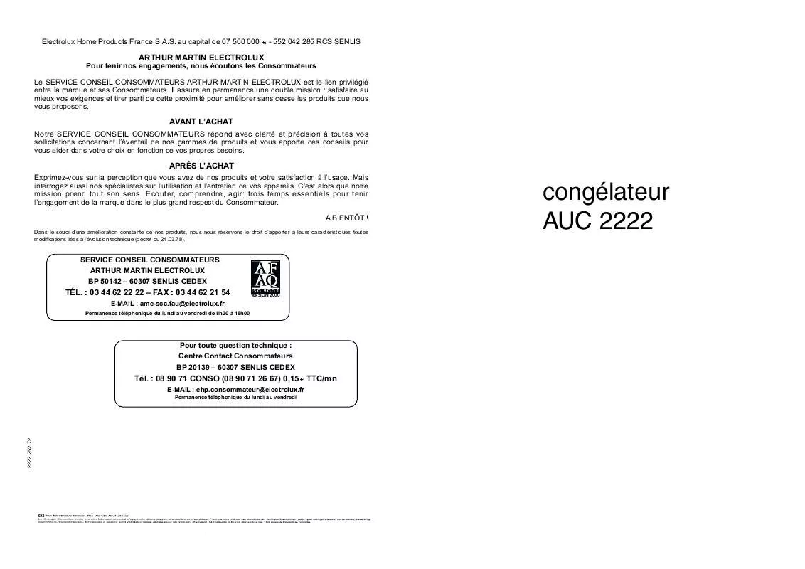 Mode d'emploi ARTHUR MARTIN AUC2222