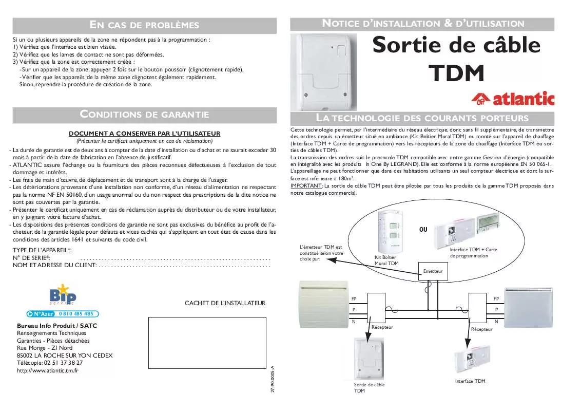 Mode d'emploi ATLANTIC SORTIE DE CABLE TDM