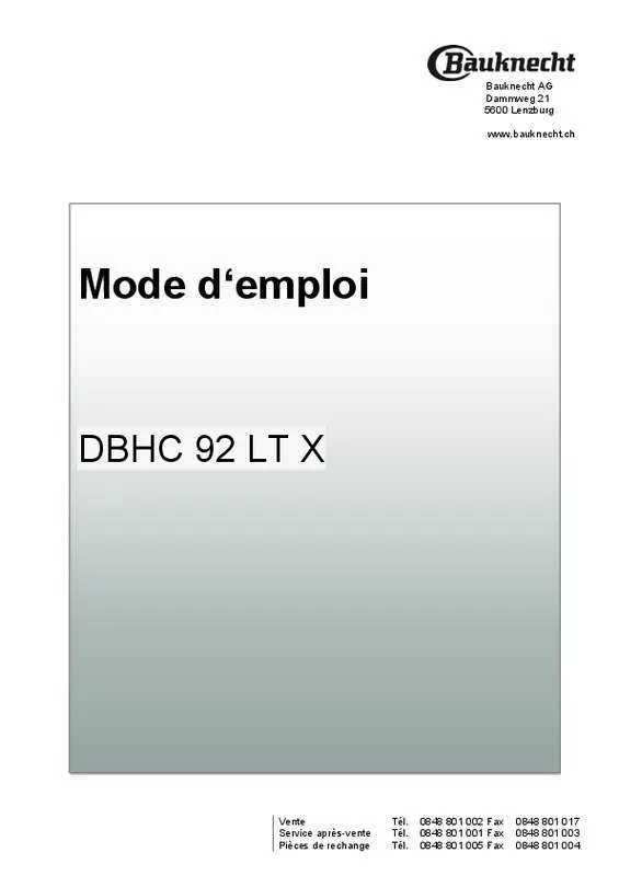 Mode d'emploi BAUKNECHT DBHC92LTX