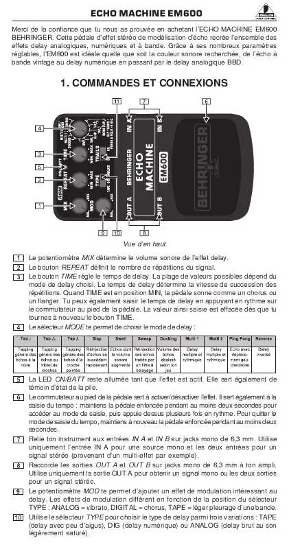 Mode d'emploi BEHRINGER EM600