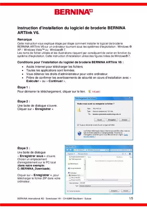 Mode d'emploi BERNINA ARTLINK 6