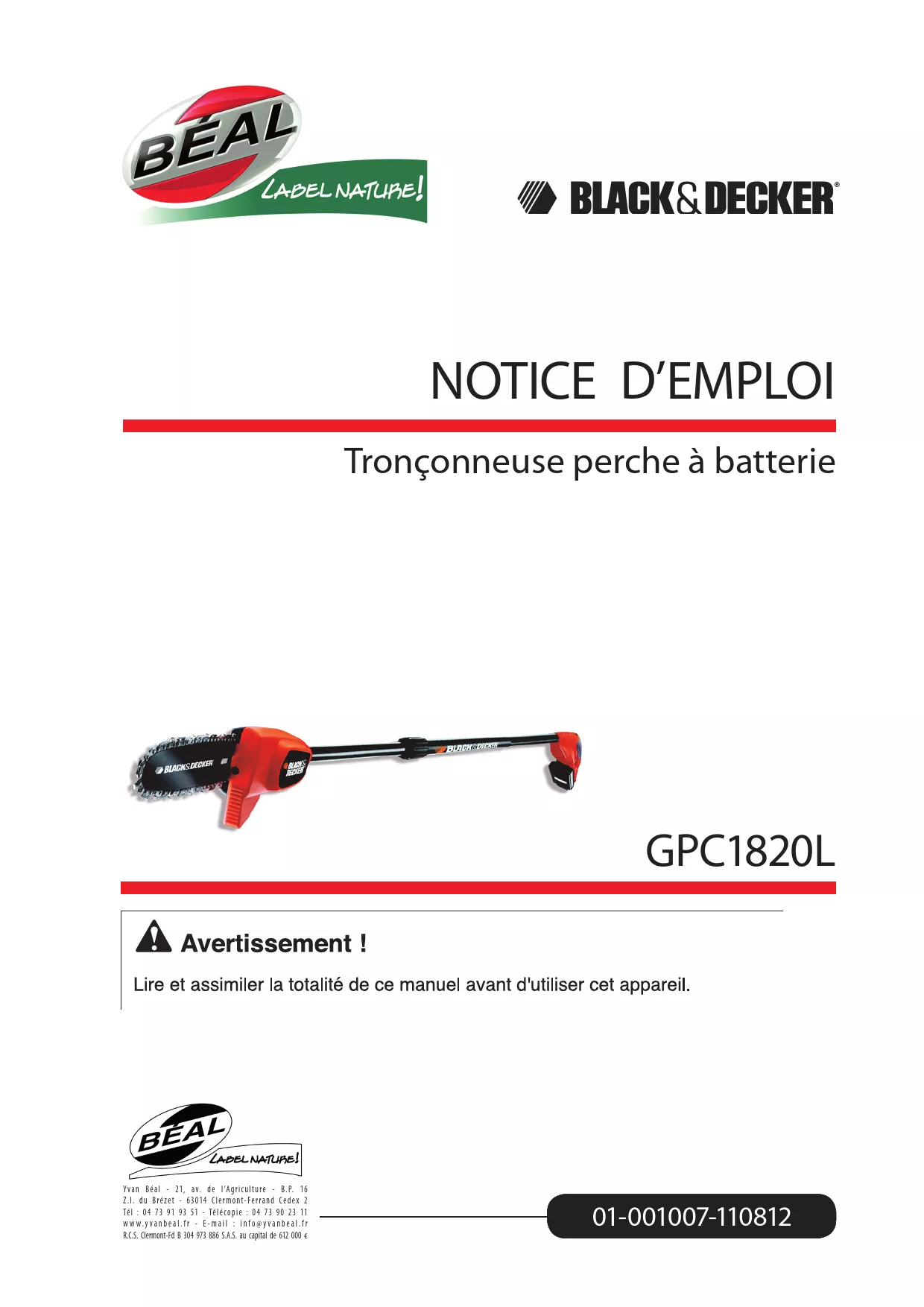 Mode d'emploi BLACK & DECKER GPC1820L