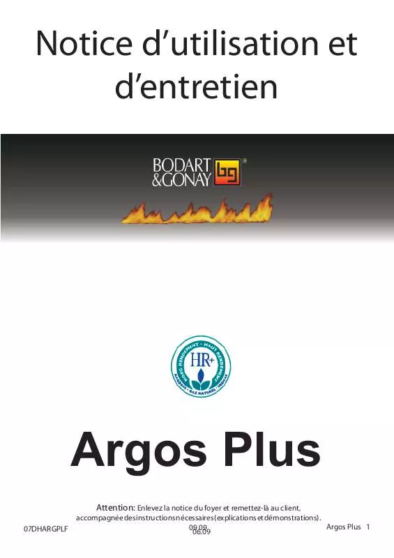 Mode d'emploi BODART & GONAY ARGOS PLUS