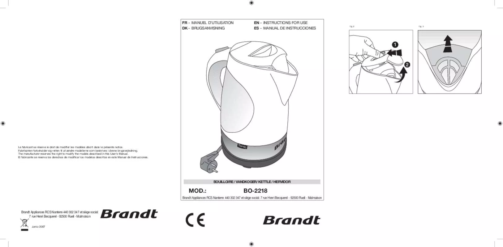 Mode d'emploi BRANDT BO-2218