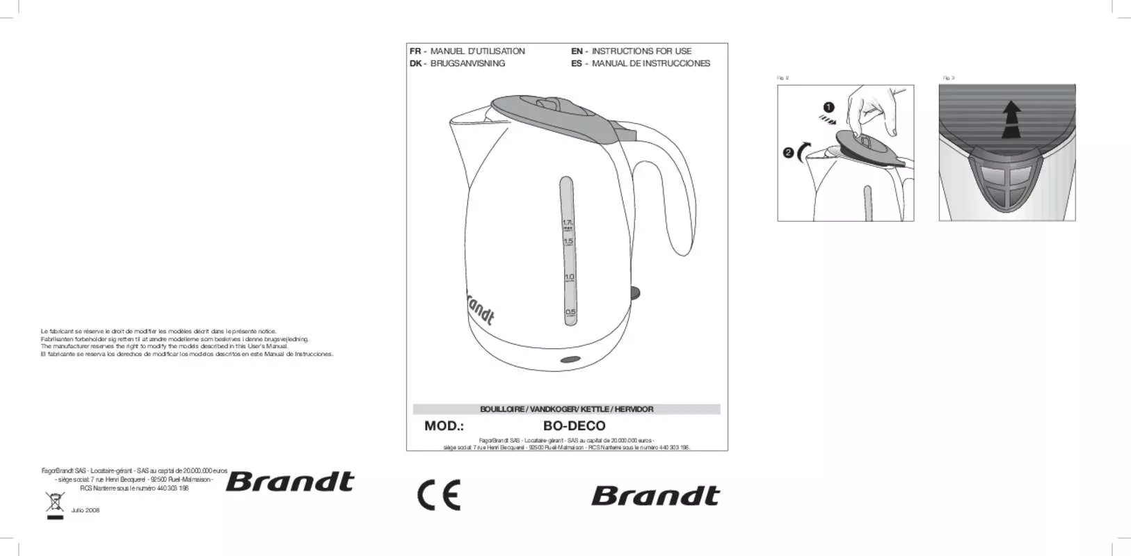 Mode d'emploi BRANDT BO-DECO