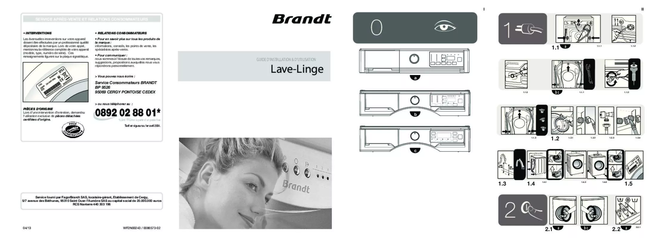 Mode d'emploi BRANDT BWW384T