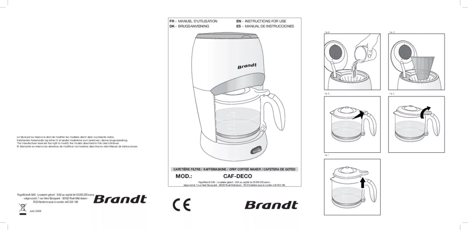 Mode d'emploi BRANDT CAF-DECO