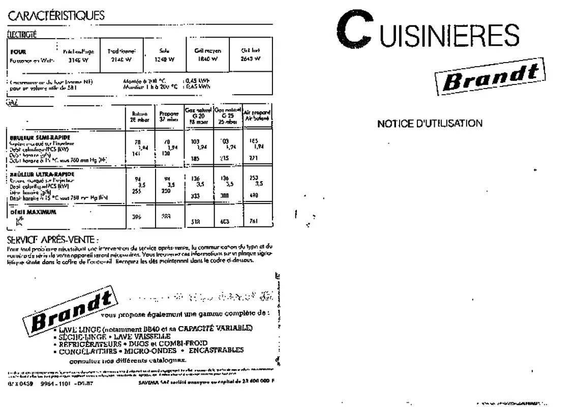 Mode d'emploi BRANDT D624N