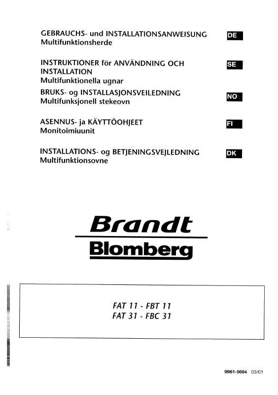 Mode d'emploi BRANDT FBT11W1N