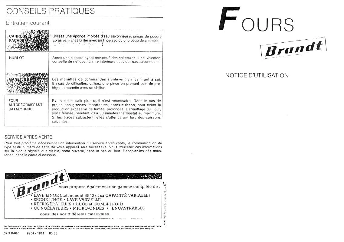 Mode d'emploi BRANDT FLCA793B