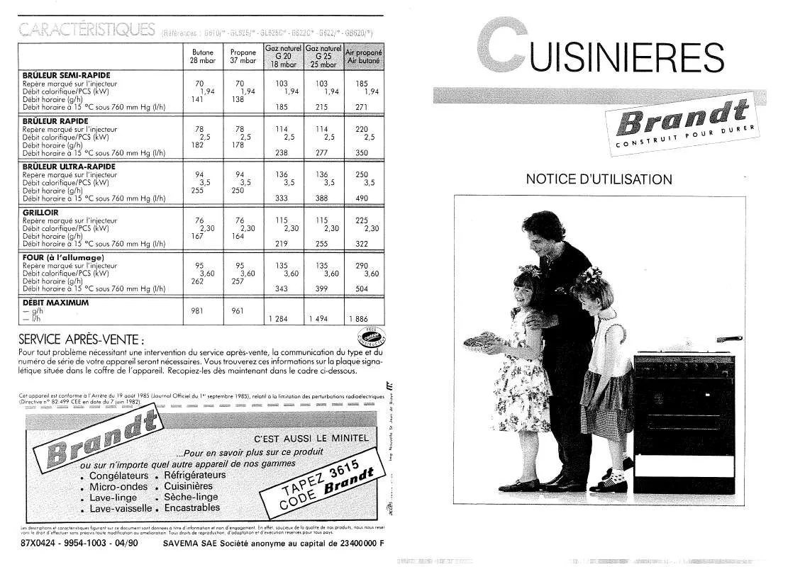 Mode d'emploi BRANDT G622CB