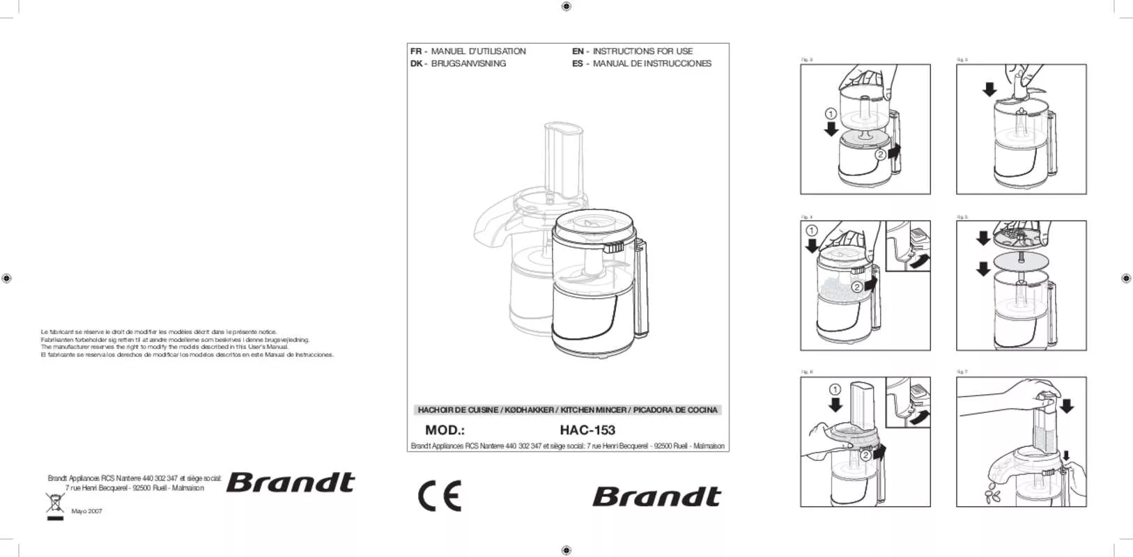 Mode d'emploi BRANDT HAC-153