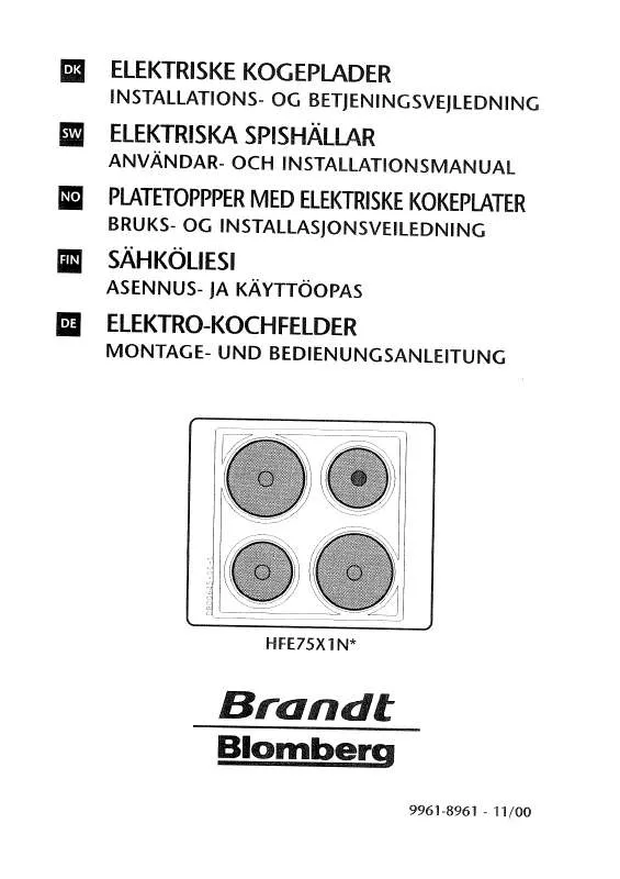 Mode d'emploi BRANDT HFE75X1N