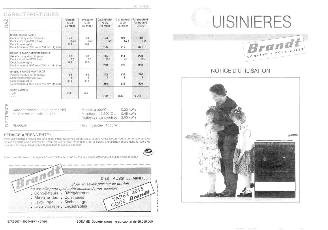 Mode d'emploi BRANDT K531