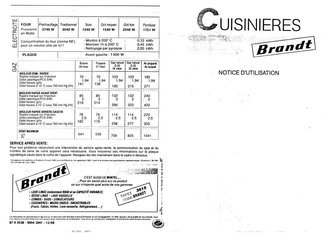 Mode d'emploi BRANDT K534