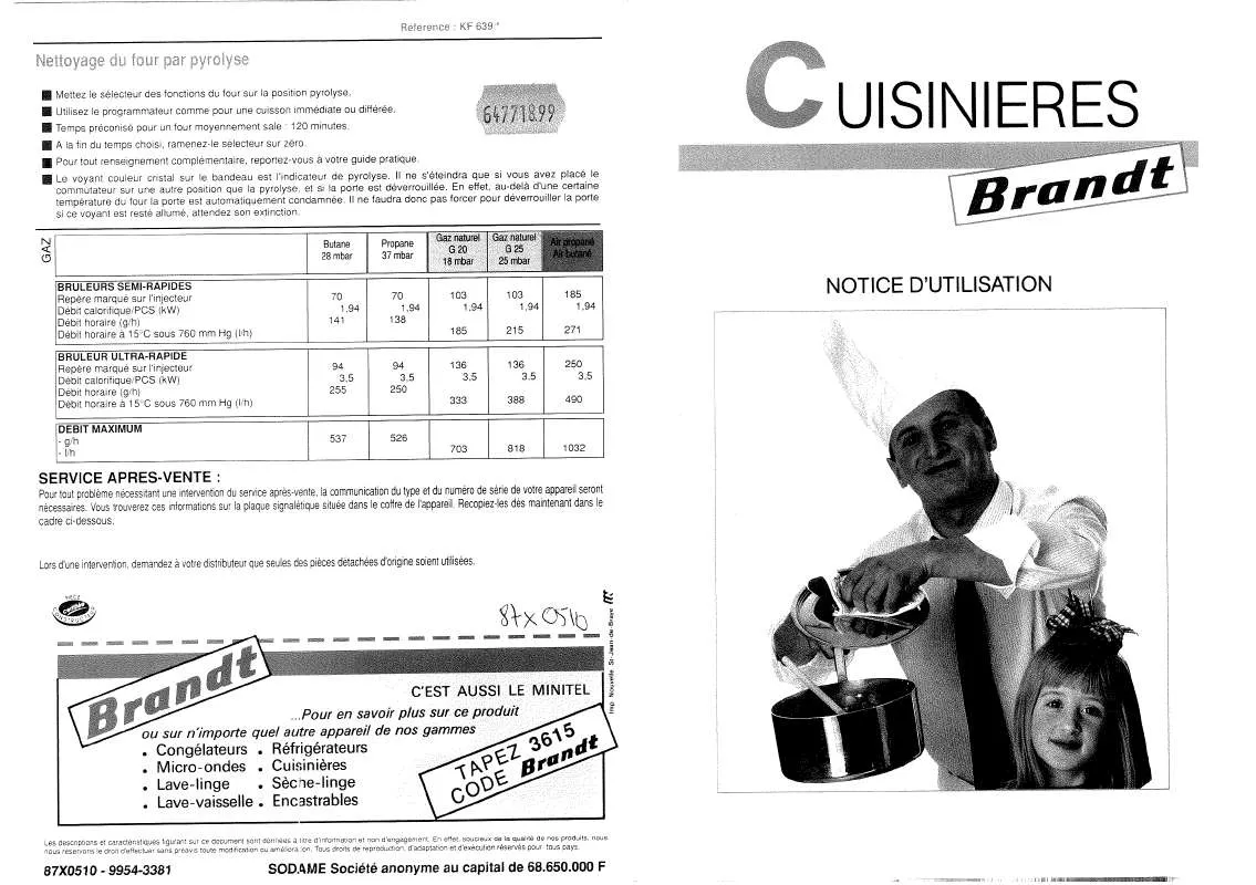 Mode d'emploi BRANDT KF639