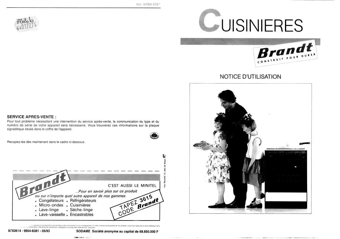 Mode d'emploi BRANDT KFBN628