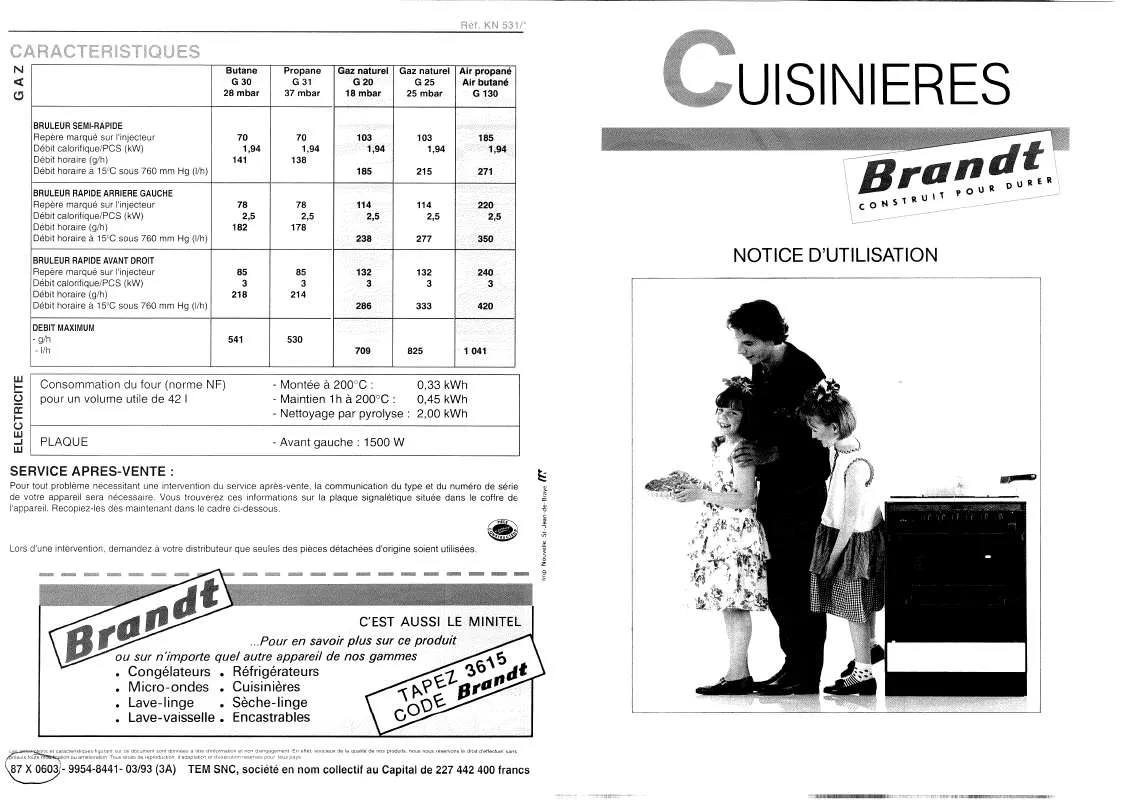 Mode d'emploi BRANDT KN531