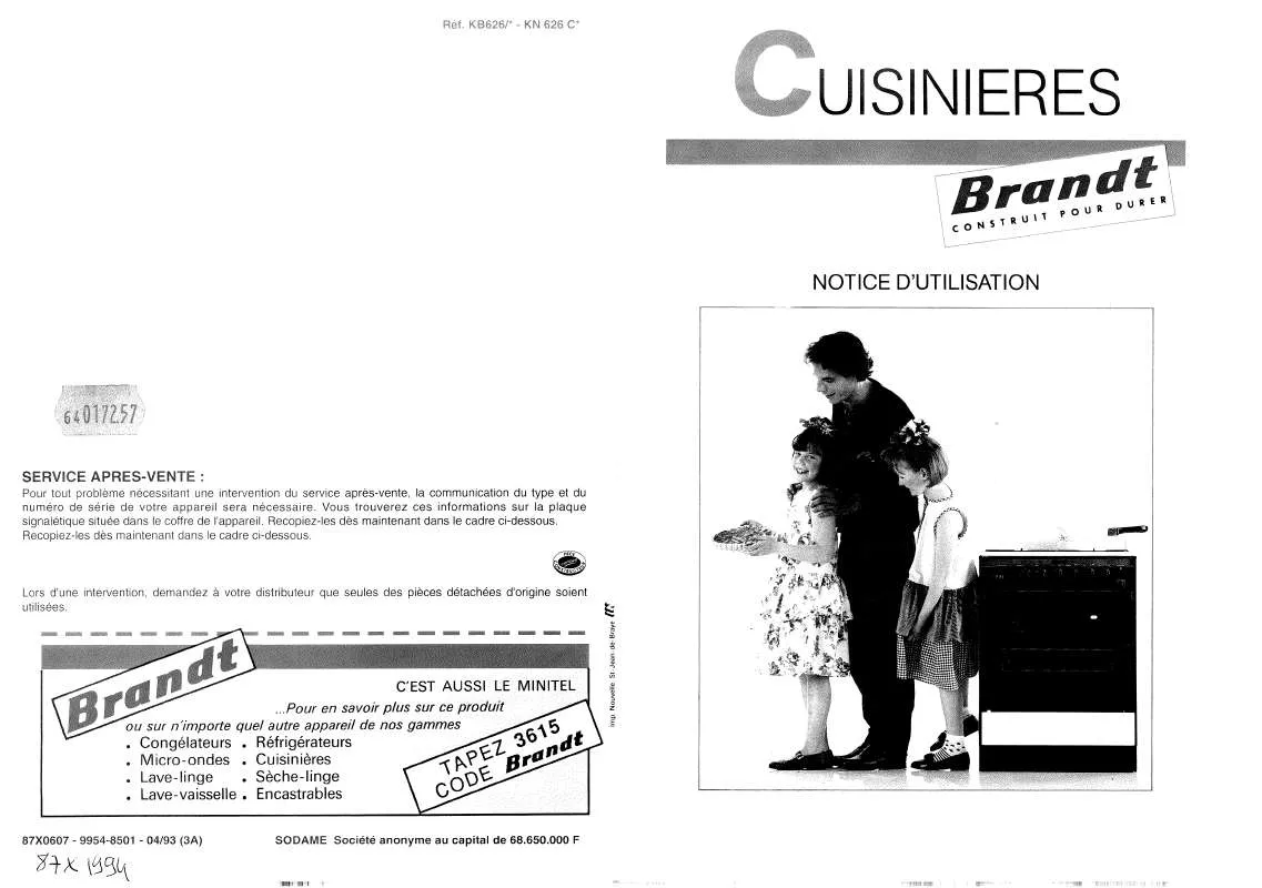 Mode d'emploi BRANDT KN626C