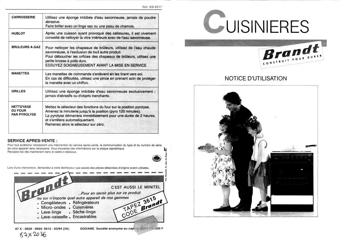 Mode d'emploi BRANDT KN631