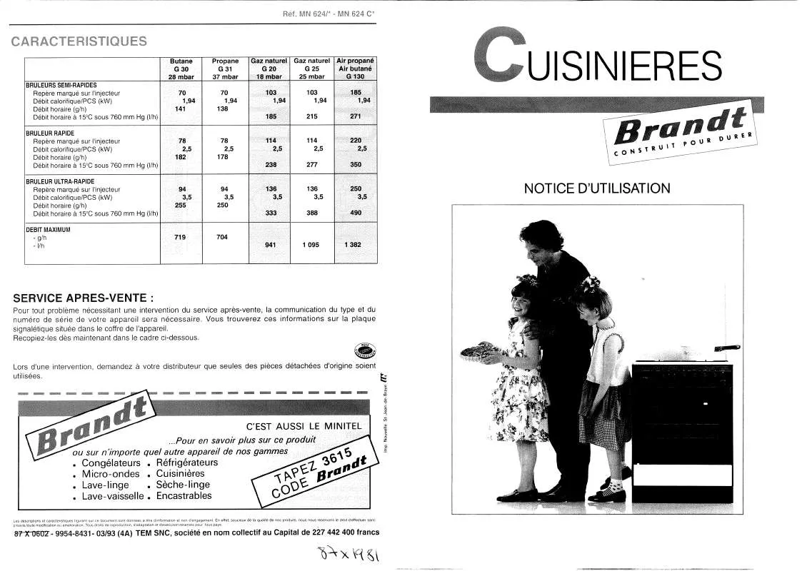 Mode d'emploi BRANDT MN624