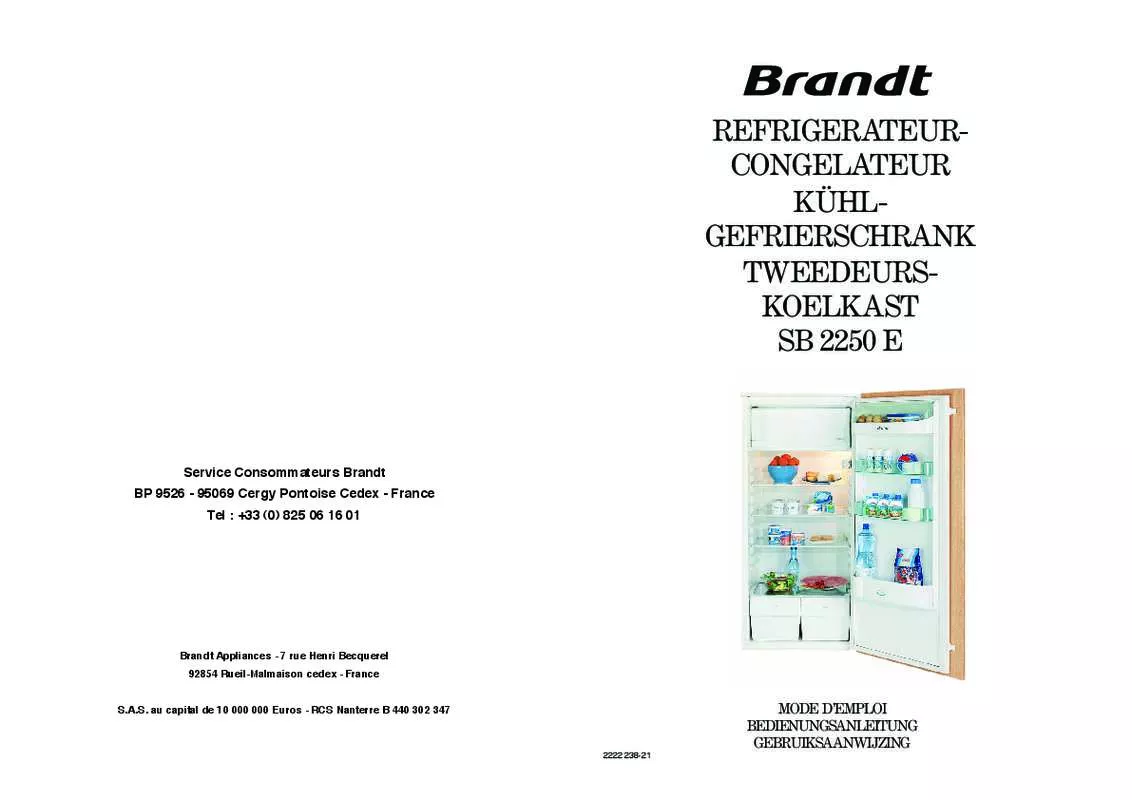 Mode d'emploi BRANDT SB2250E