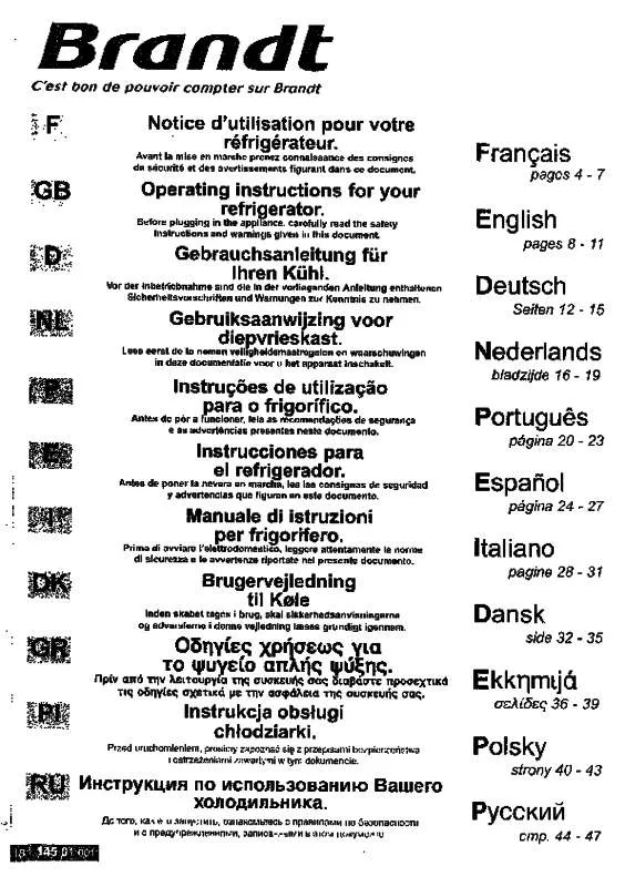 Mode d'emploi BRANDT SC41AWMEA