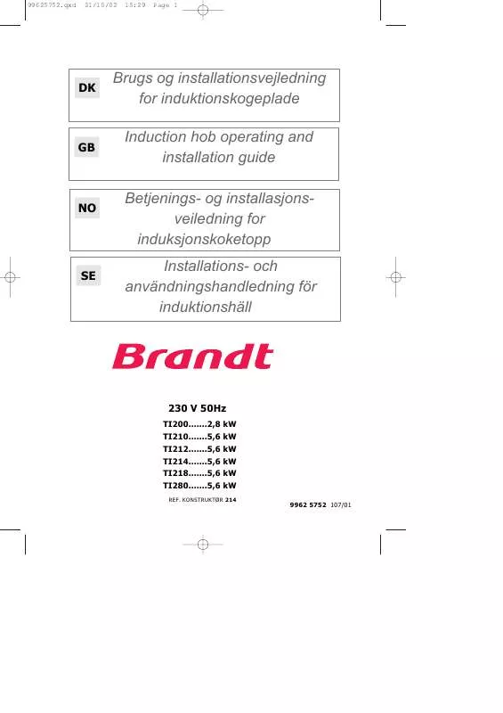 Mode d'emploi BRANDT TI212BT1