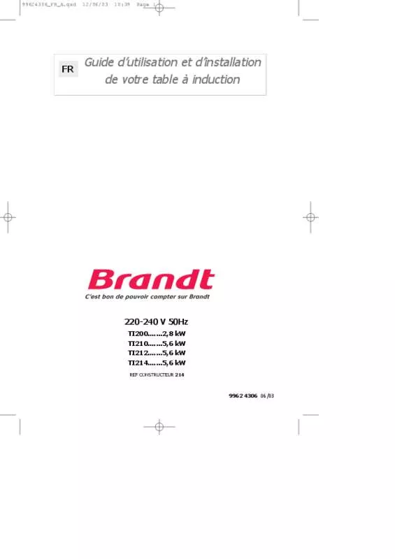 Mode d'emploi BRANDT TI214BF1