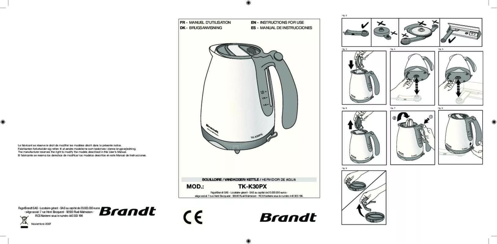 Mode d'emploi BRANDT TK-B30PX