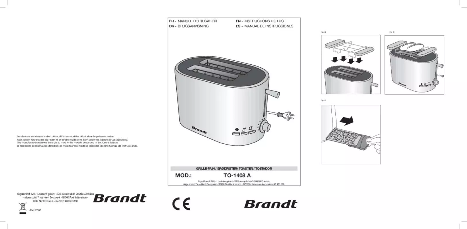 Mode d'emploi BRANDT TO-1408A